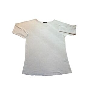 Herve Bernard Long Cream Ribbed Cotton Blend Sweater Top WMNS L Cottage Boho‎